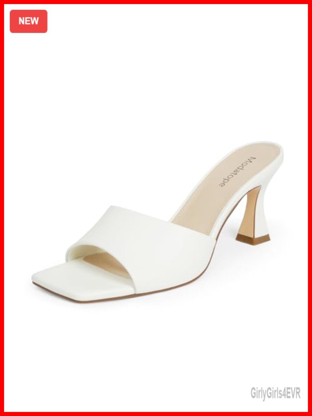 Womens Open Square Toe Block Heel Slide Sandals Faux Leather 3 Inch Heels